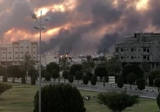 Drone attacks strike major Saudi Arabian oil processing facility causing a huge fire