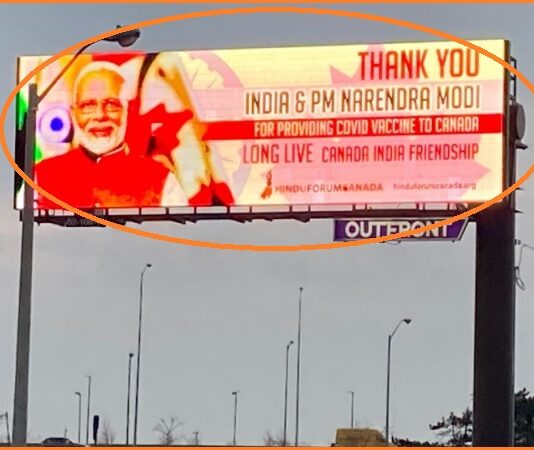 Billboards in Toronto thanks PM Modi for providing COVID-19 vaccines to Canada