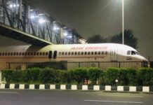 Air India plane gets stuck under foot-over-bridge in Delhi