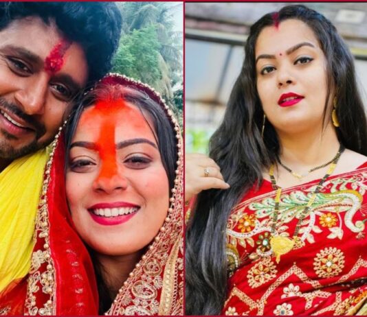 Bhojpuri Actress Nidhi Jha Teej Look: In red heavy saree and matching lahathi the actress looked perfect ‘Bihari Bahu’