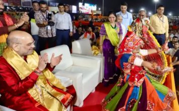 Union Home Minister Amit Shah attends ‘Kesariya Garba’ Navratri celebration in Gujarat