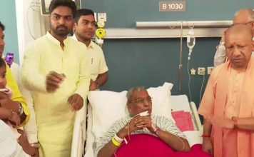 CM Yogi Adityanath meets Om Prakash Rajbhar at Medanta Hospital in Lucknow