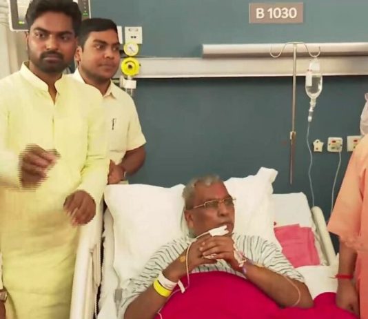 CM Yogi Adityanath meets Om Prakash Rajbhar at Medanta Hospital in Lucknow